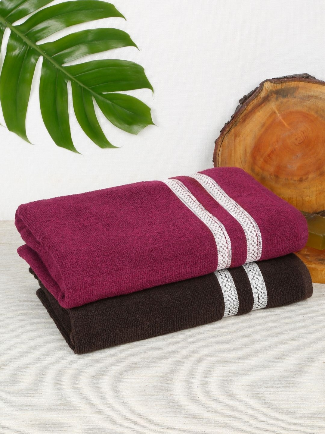 

Creeva Brown & Maroon 2 Pieces Cotton 400 GSM Bath Towels