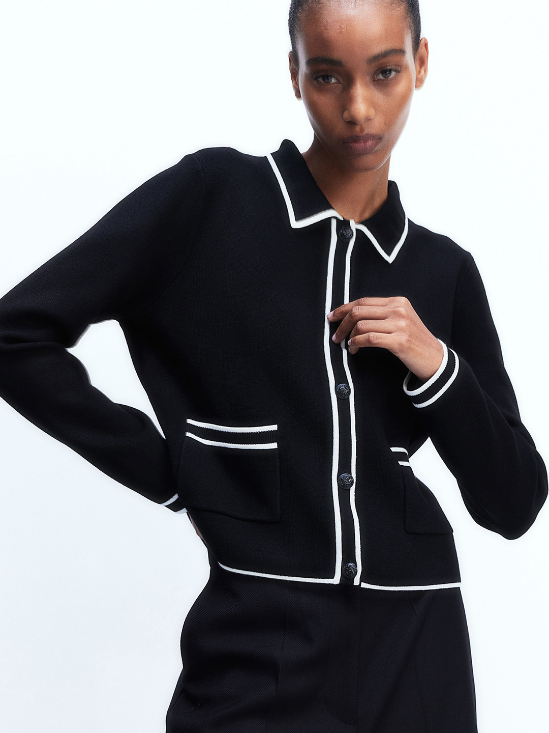 

H&M Women Collared Cardigan, Black