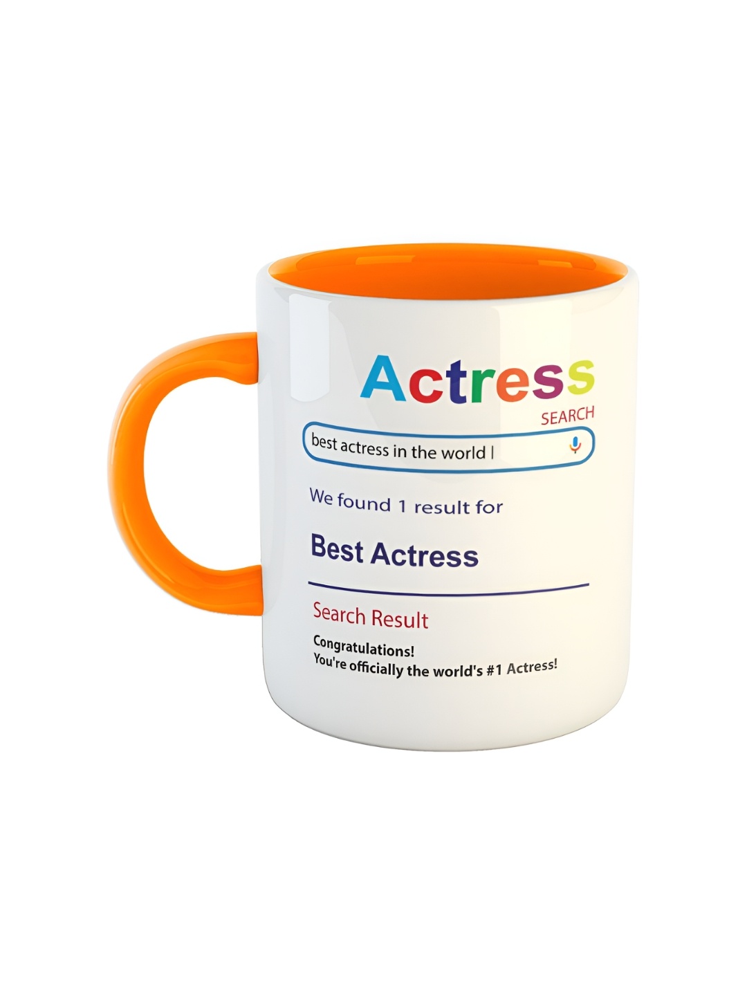 

ARTBUG White & Orange Best Actress Printed Ceramic Glossy Coffee Mug