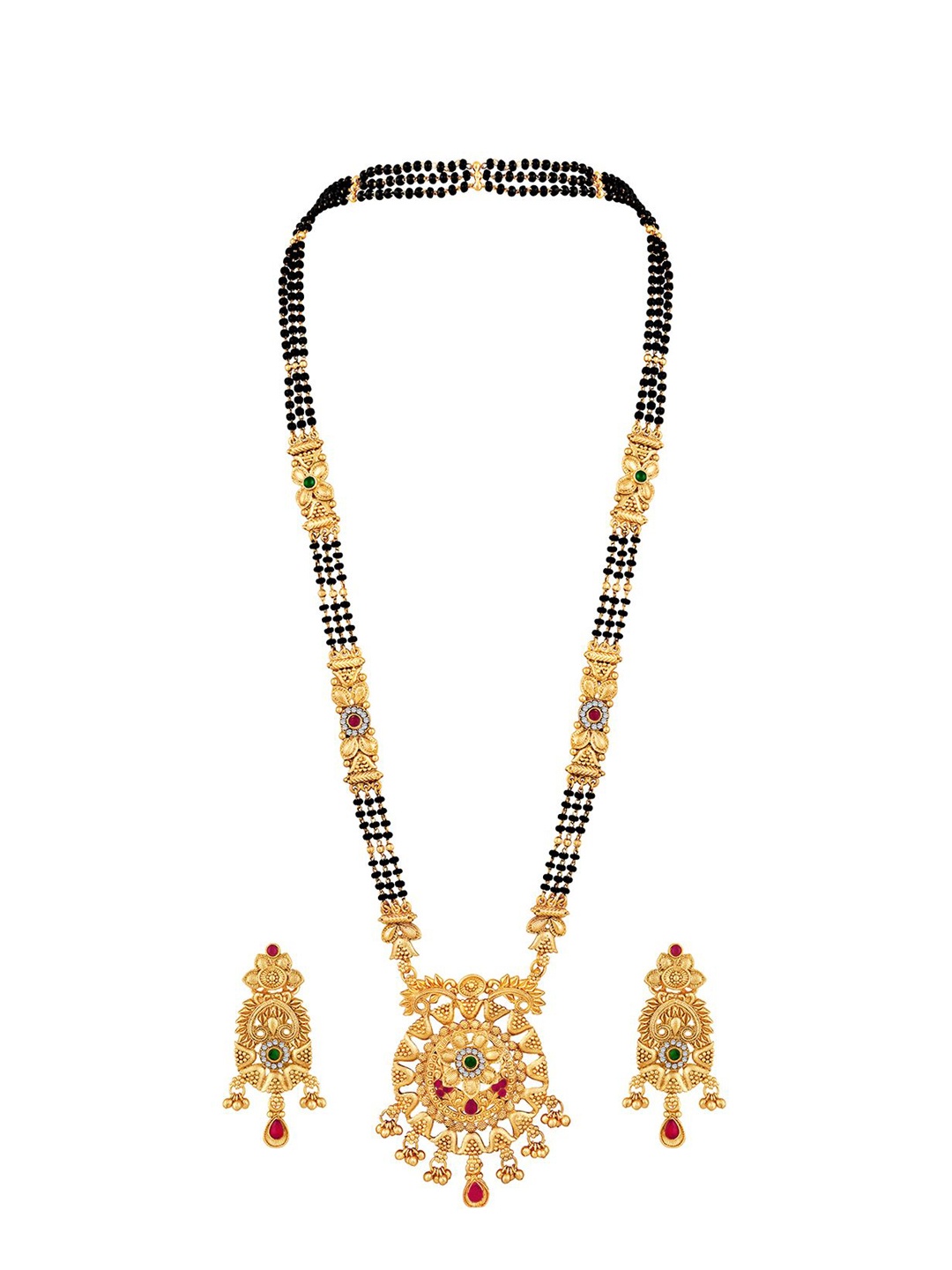 

Peora Gold-Plated Artificial Stones and Beads Mangalsutra & Earrings