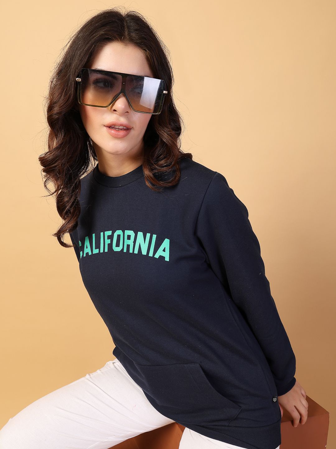 

Rigo Women Cotton Printed Sweatshirt, Navy blue