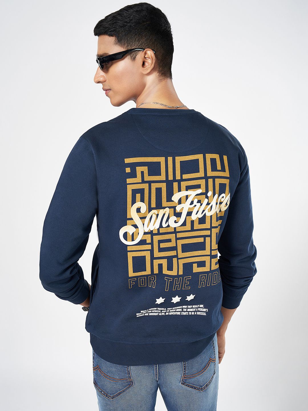 

SF JEANS by Pantaloons Men Printed Typography Pullover Sweatshirt, Navy blue
