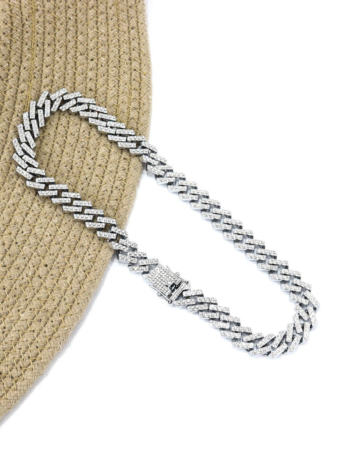

Krelin Men Sterling Silver-Plated Stone Studded Chain