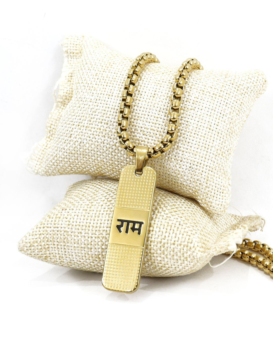 

KRENOZ Men Gold Plated Stainless Steel Lord Sri Ram Name Dotted Locket Pendant With Chain