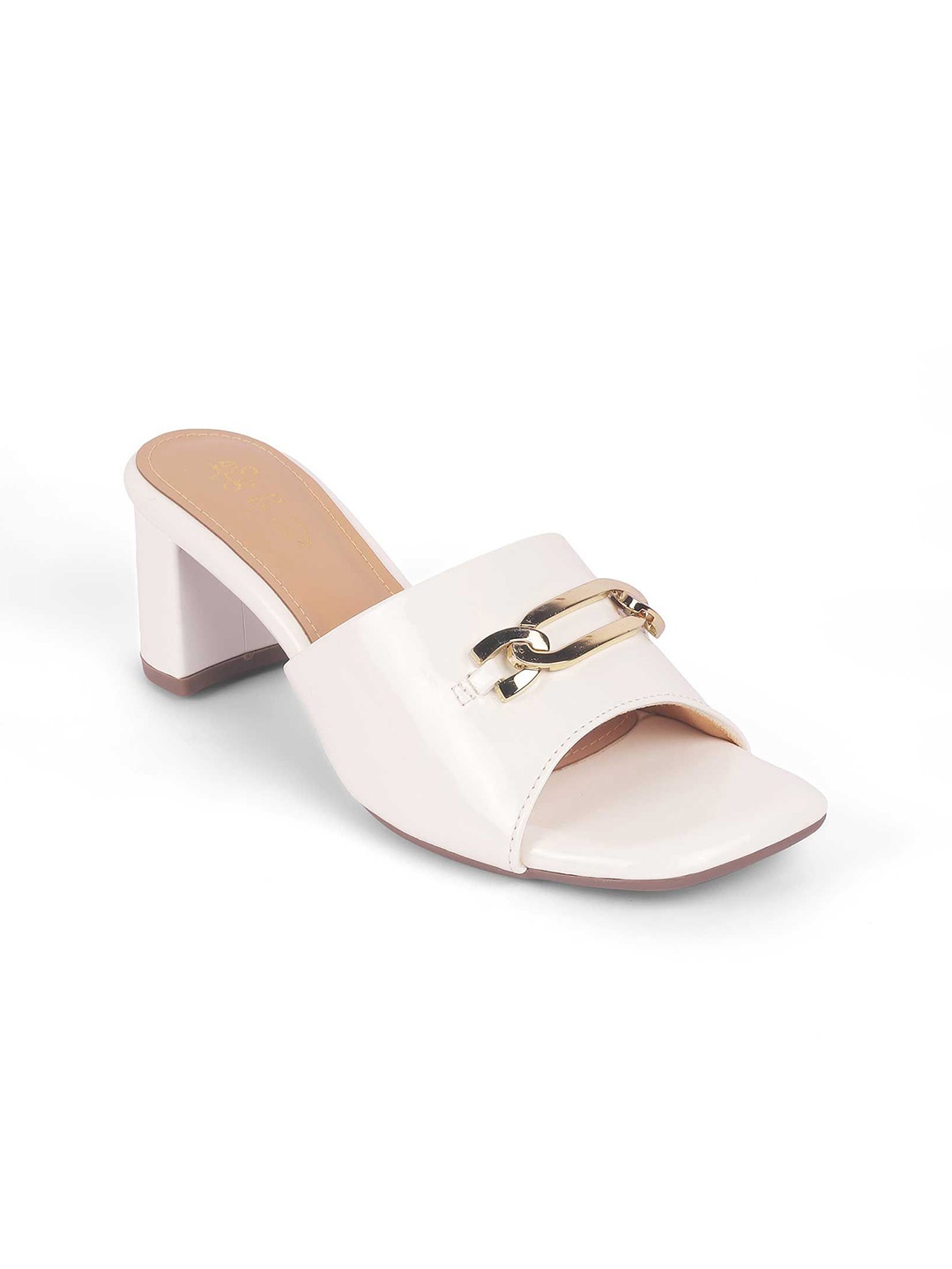 

Tresmode Women Leather Buckled Block Heel Sandals, White