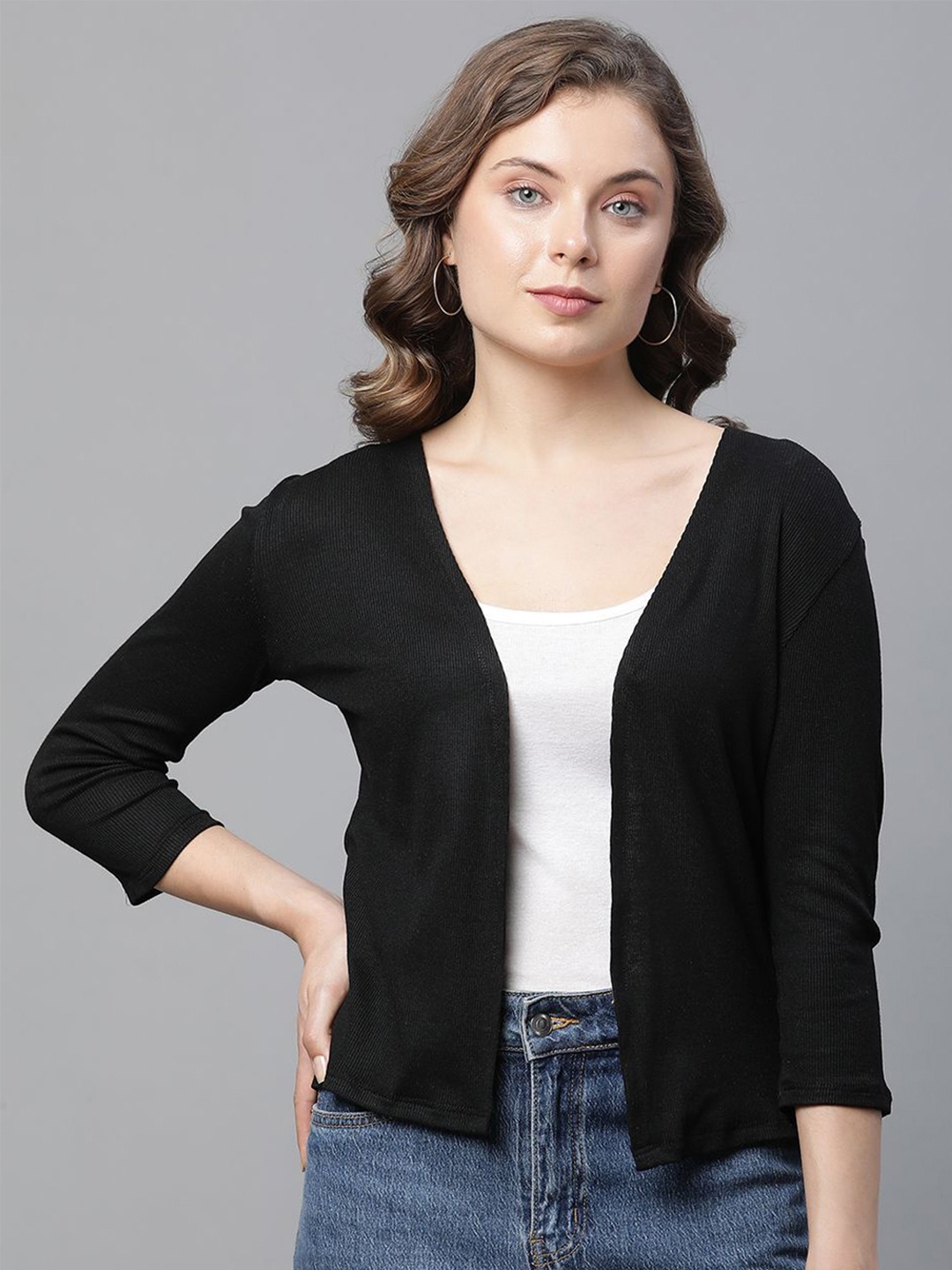 

UnaOne Pack Of 2 Open Front Cotton Shrugs, Black