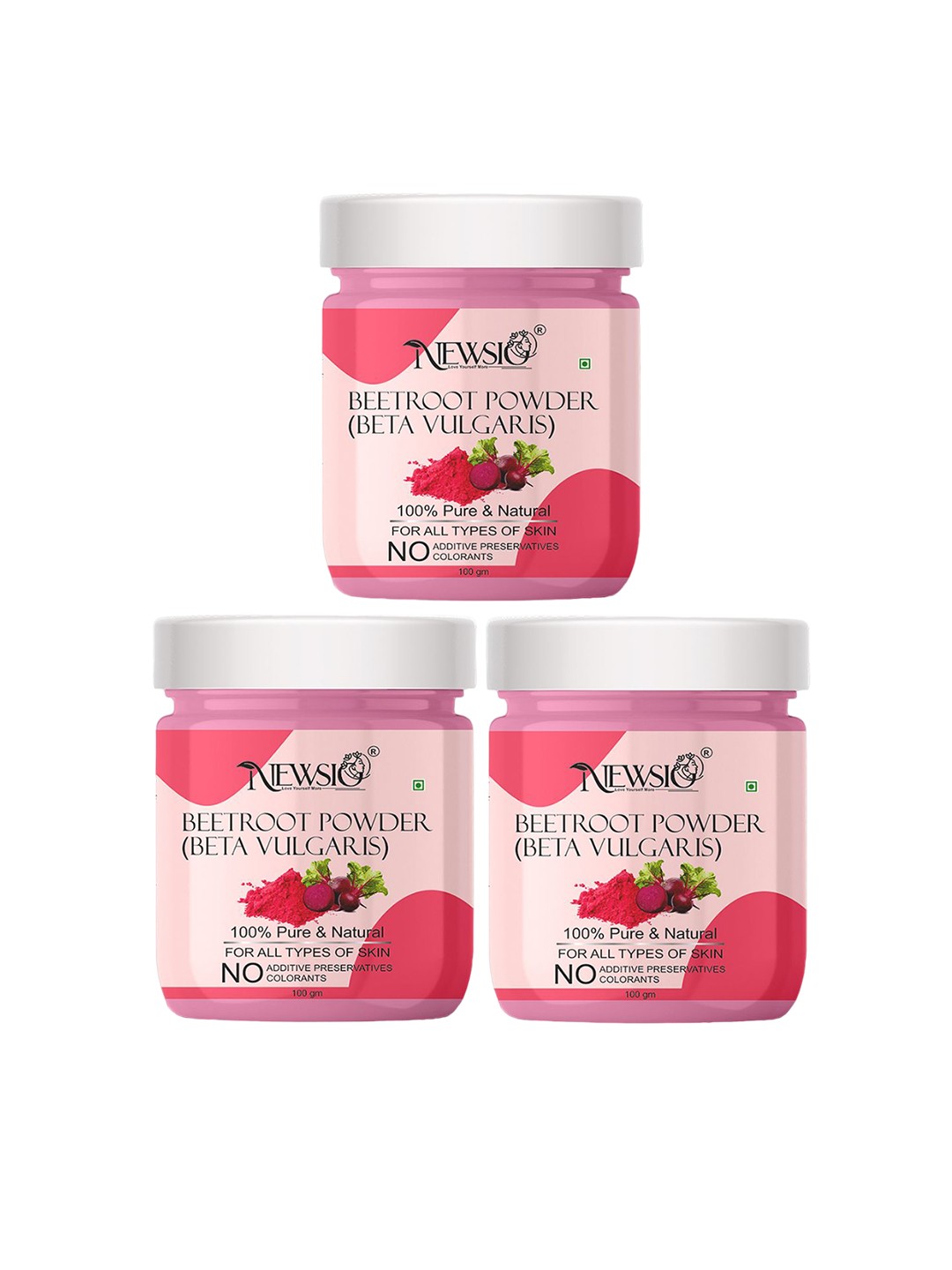 

Newsio Set Of 3 Pure & Natural Beetroot Powder For Skin & Hair - 100g Each, Pink
