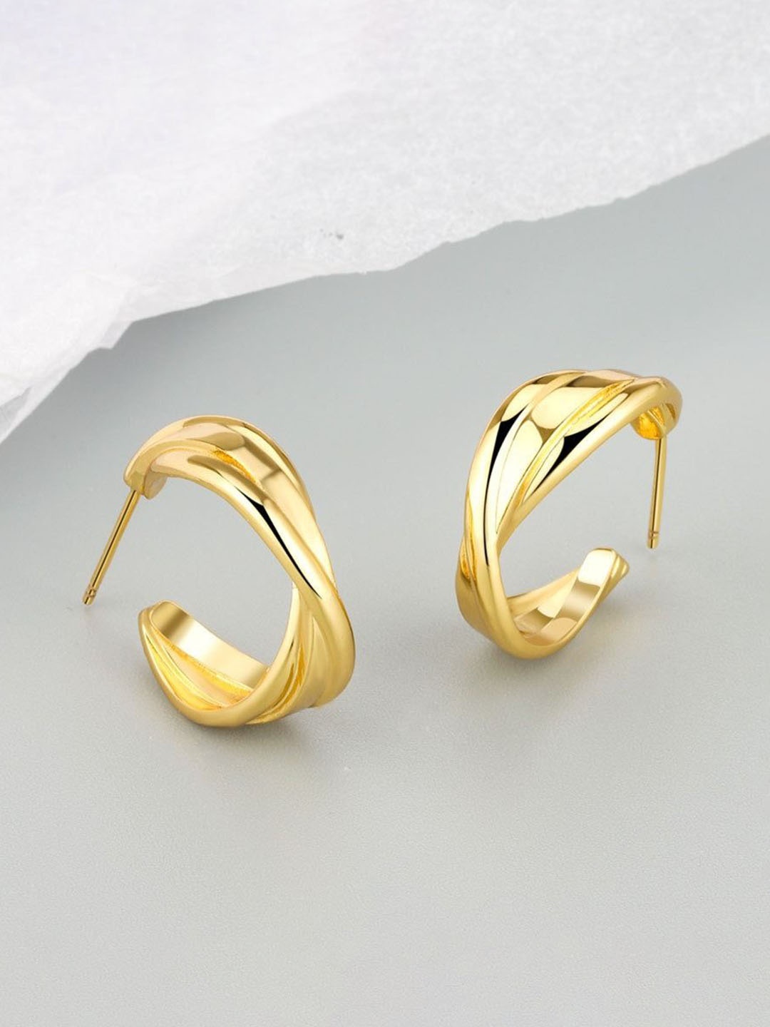 

MYKI Stainless Steel Gold-Plated Contemporary Hoop Earrings