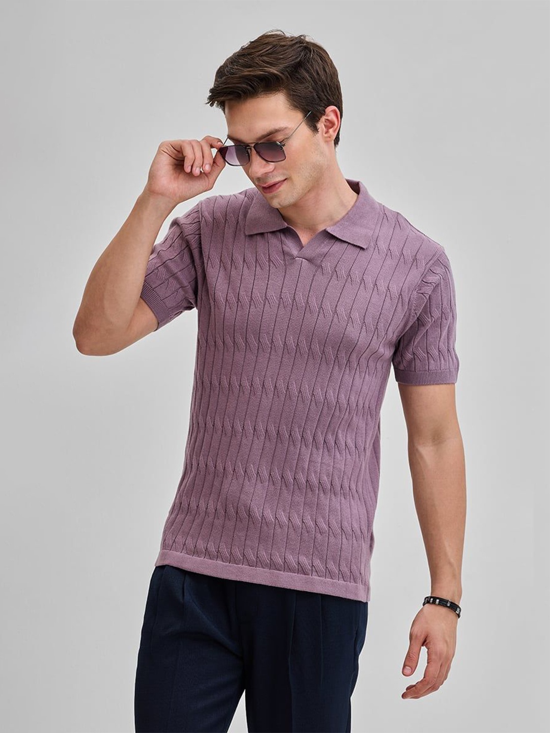 

Snitch Men Self Design Polo Collar Cotton Slim Fit T-shirt, Mauve