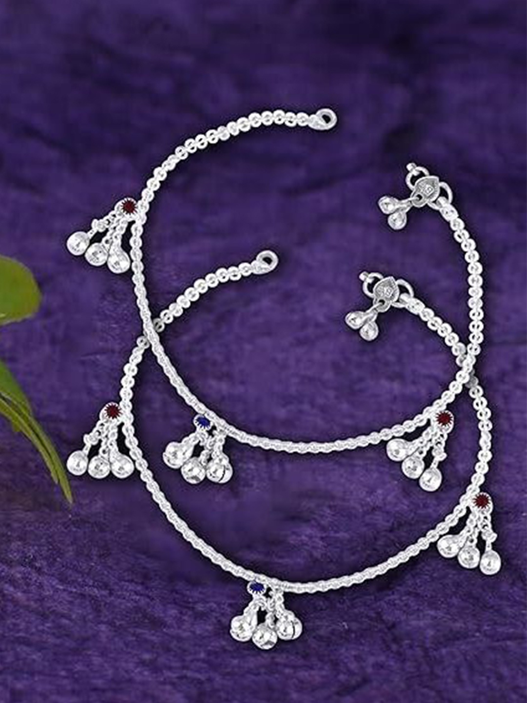 

Lila Set of 2 Silver-Plated Stone Studded Anklets