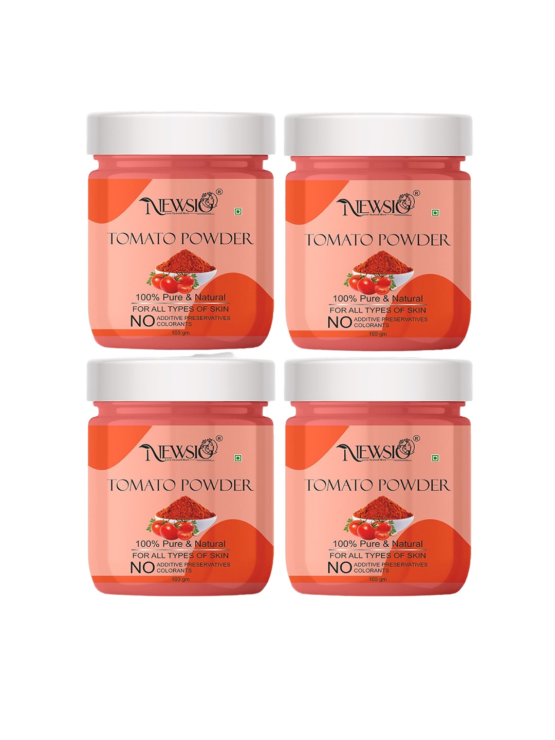 

Newsio Set Of 4 Pure & Natural Tomato Powder For Skin & Hair - 100g Each, Red