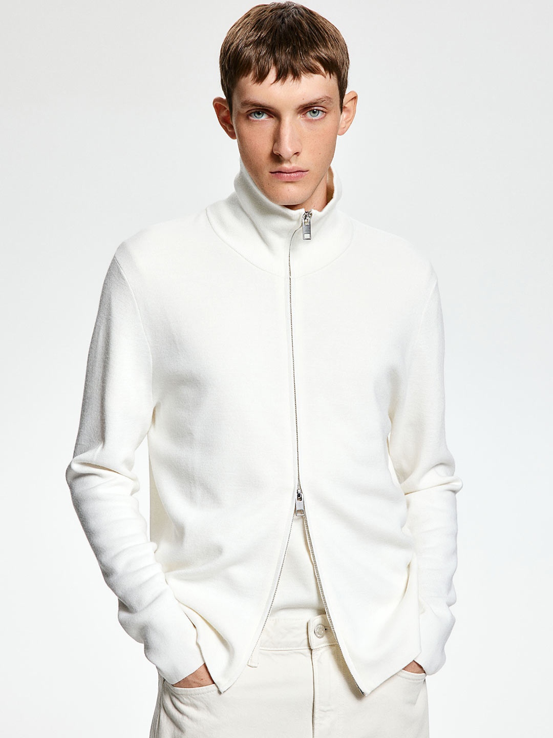 

H&M Men Zip Cardigan, White