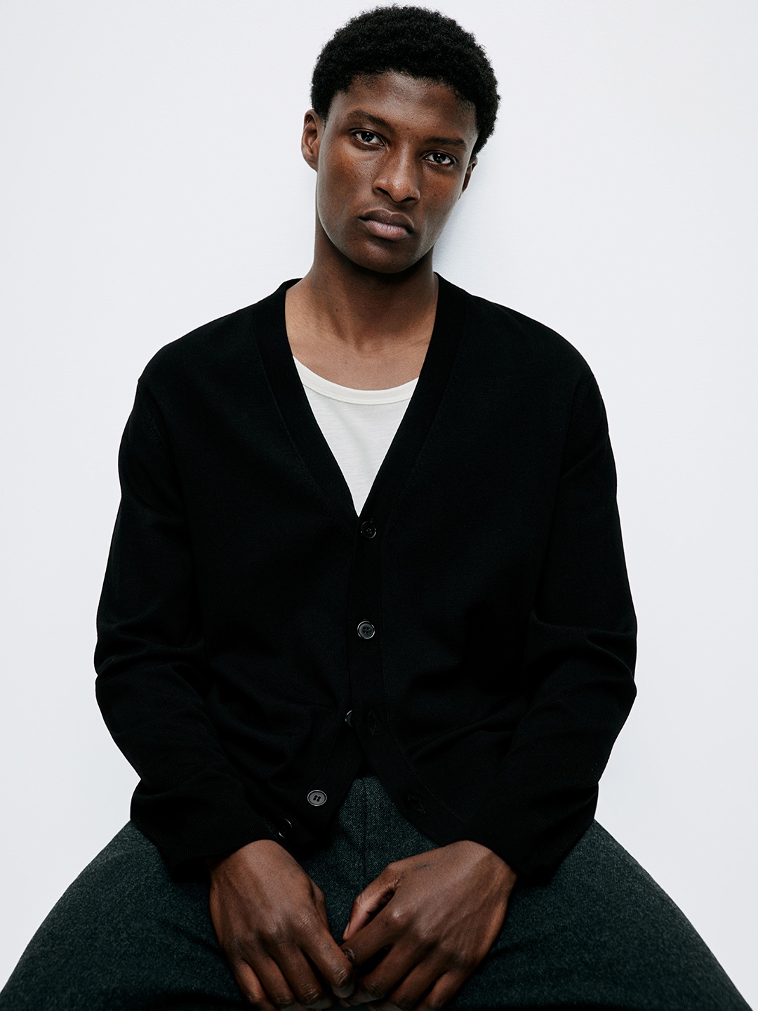 

H&M Men Fine-Knit Cardigan, Black