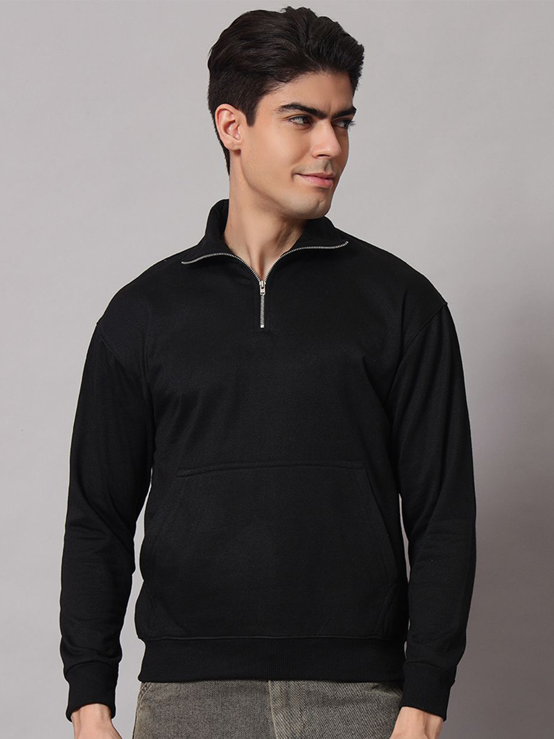 

Obaan Men High Neck Pullover Sweatshirt, Black
