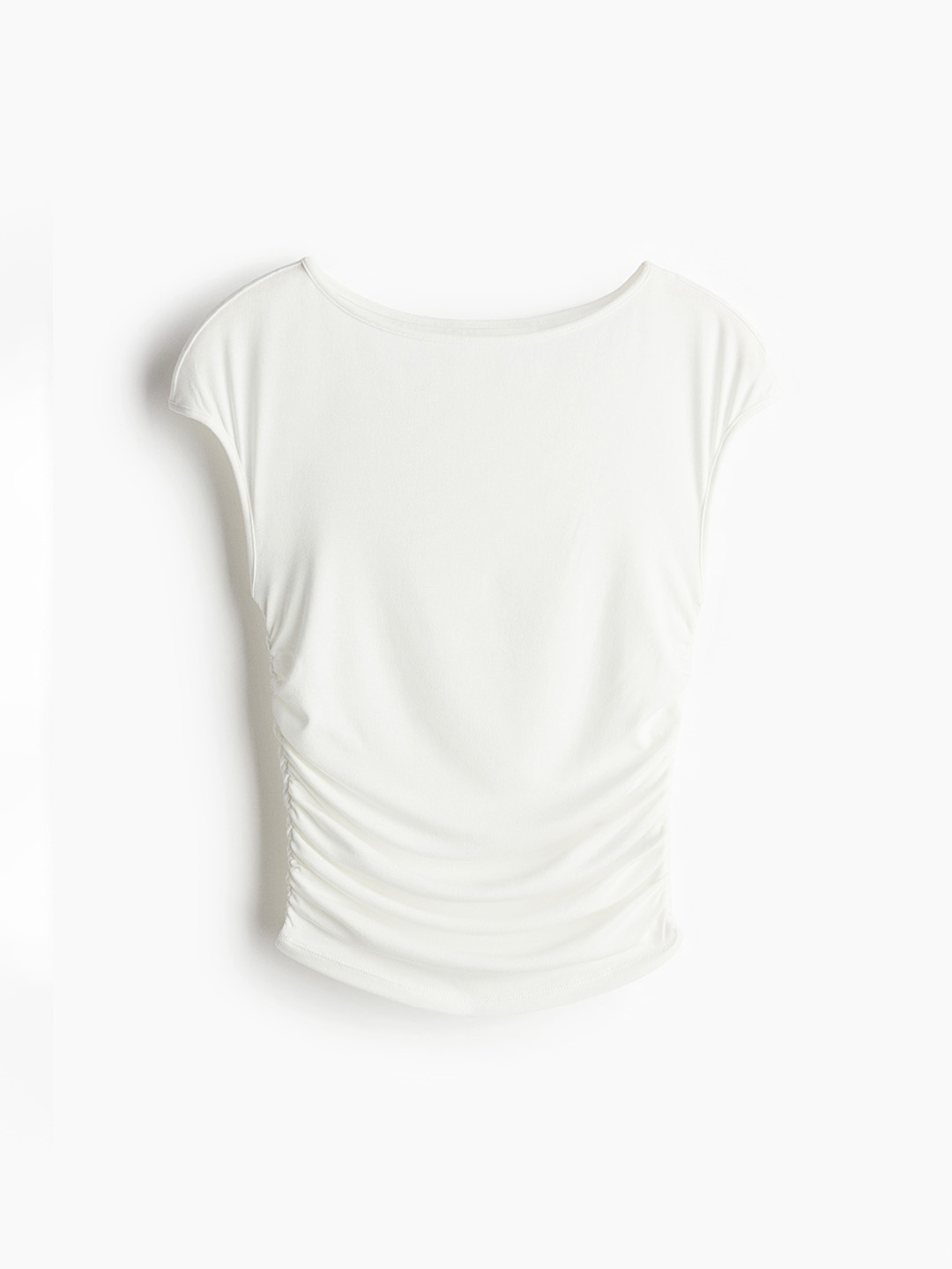 

H&M Women Gathered Cap-Sleeved Top, Cream