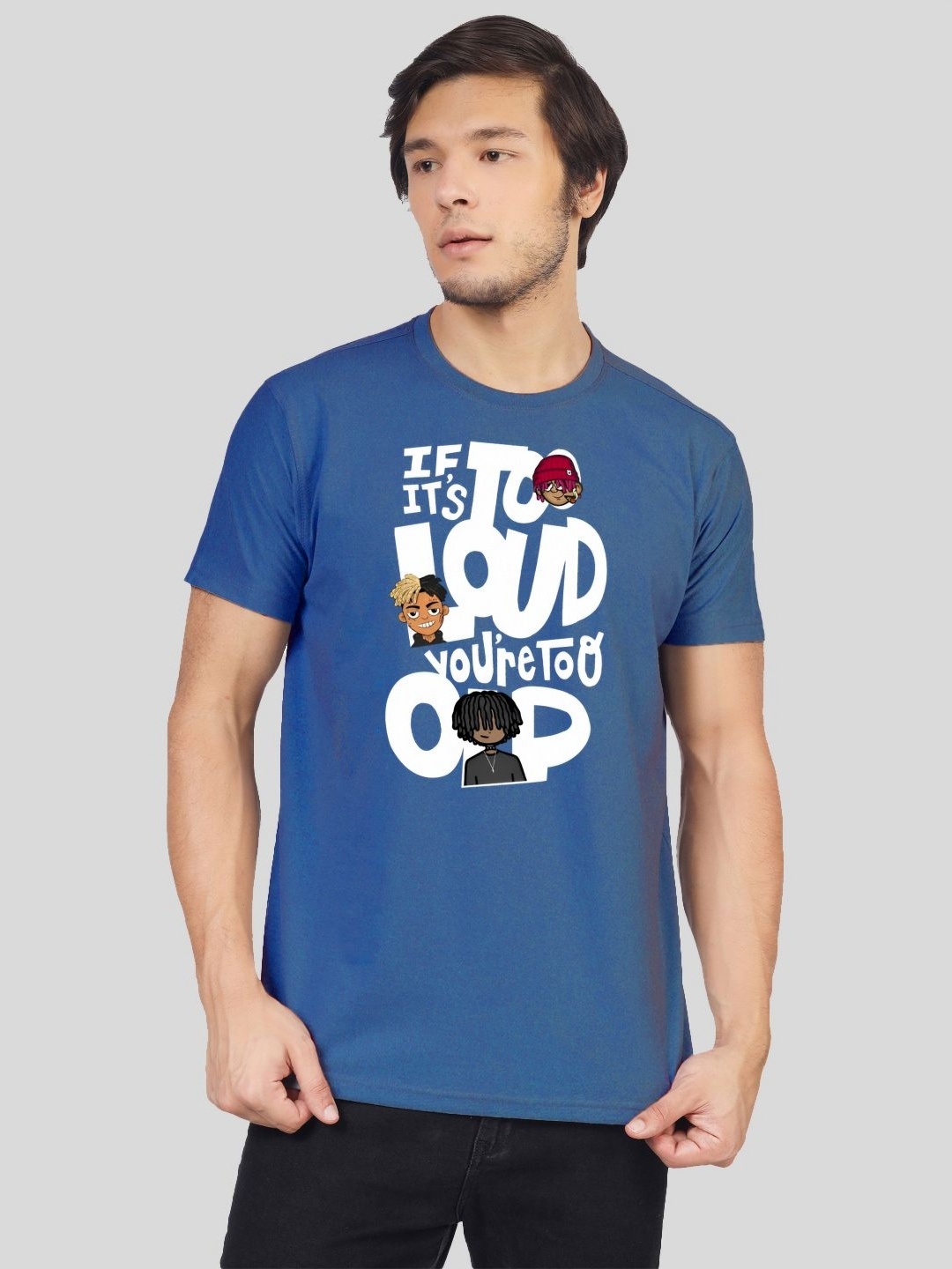 

Greylongg Men Graphic Printed Round Neck Cotton T-shirt, Blue