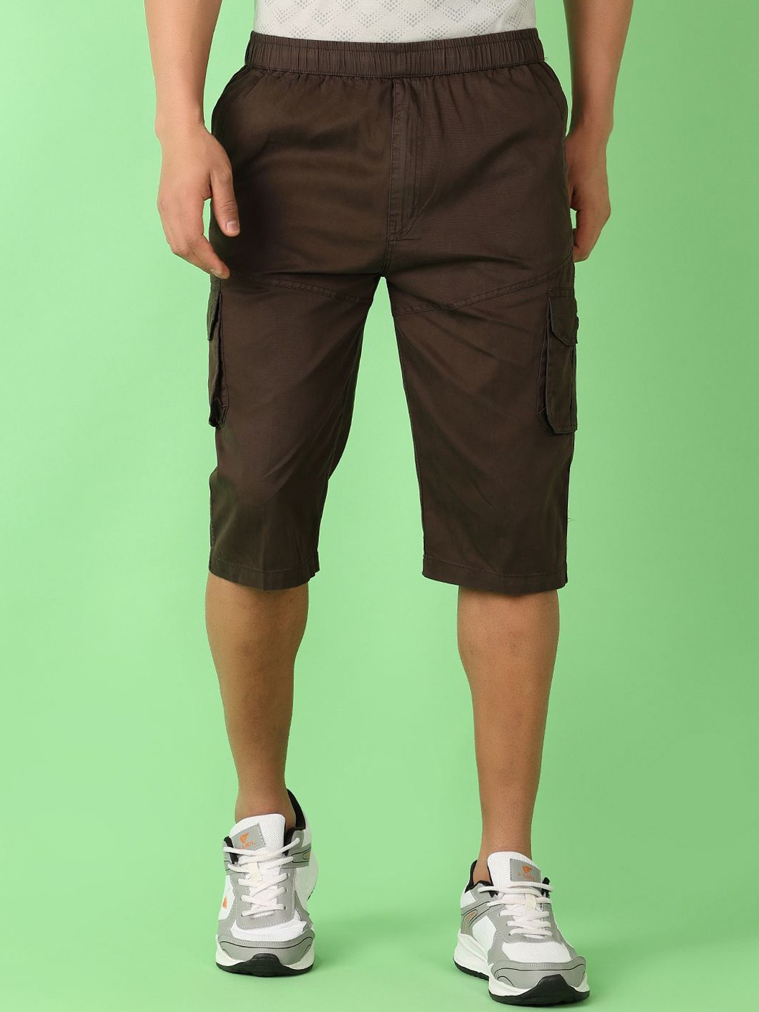 

V-Mart Men Cotton Solid Regular Fit Mid-Rise Shorts, Brown