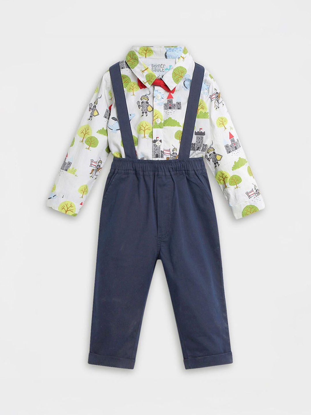 

Somersault Boys Printed Cotton Bodysuit & Dungaree Set, White