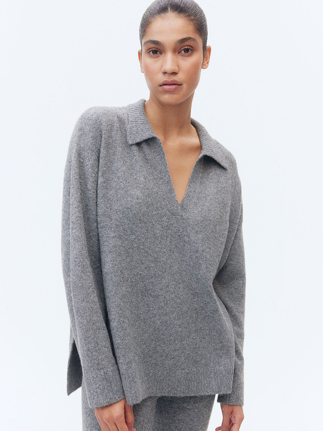 

H&M Long Polo Jumper, Grey