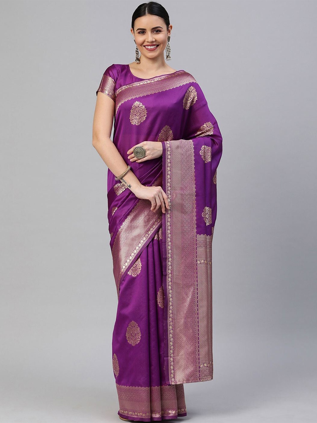 

Suha Woven Design Zari Banarasi Saree With Blouse Piece, Purple