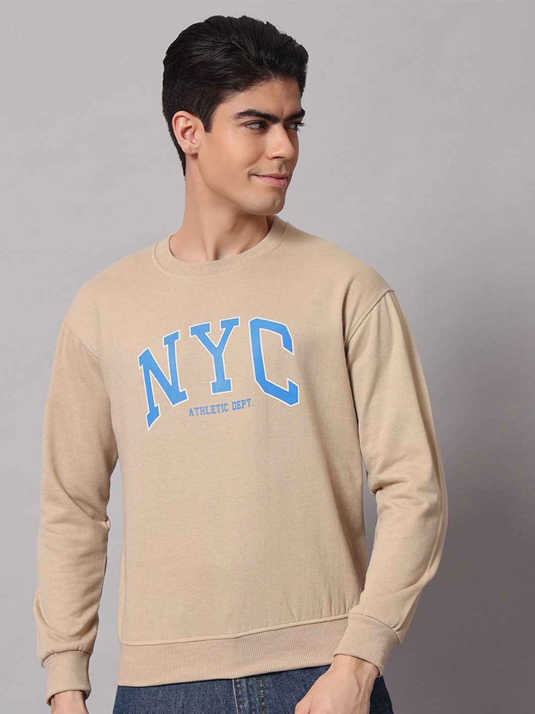 

Obaan Men Round Neck Graphic Printed Long Sleeves Sweatshirt, Beige