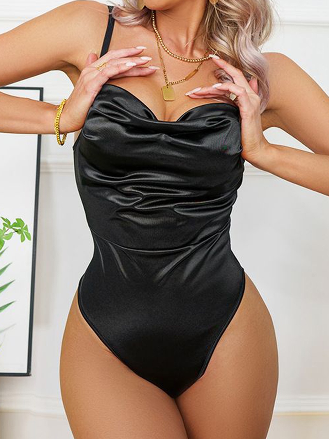 

StyleCast Women Shoulder Straps Bodysuit, Black
