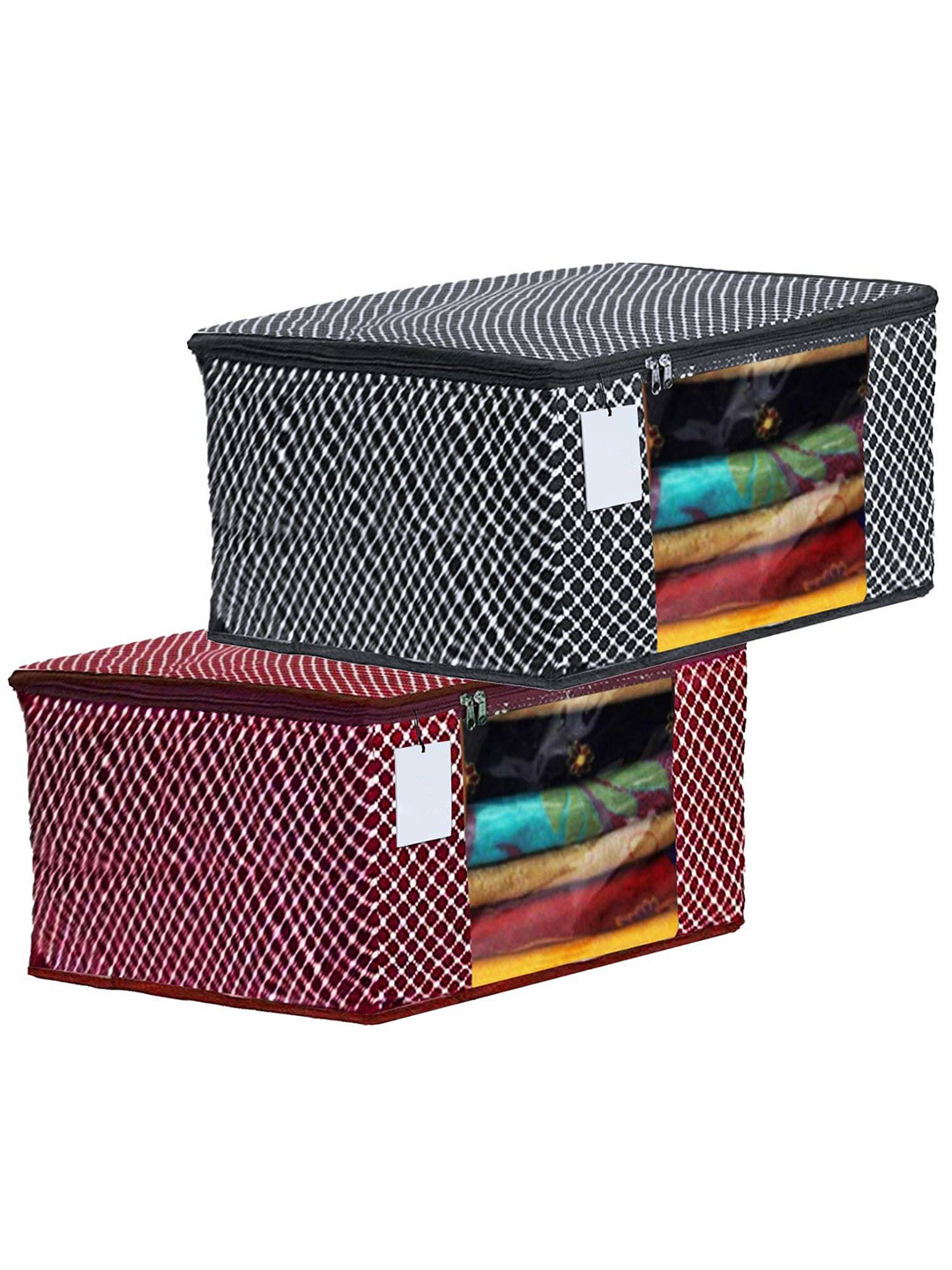 

Kuber Industries Maroon 2 Pieces Polka Dots Printed Cotton 3 Layered Saree Organisers