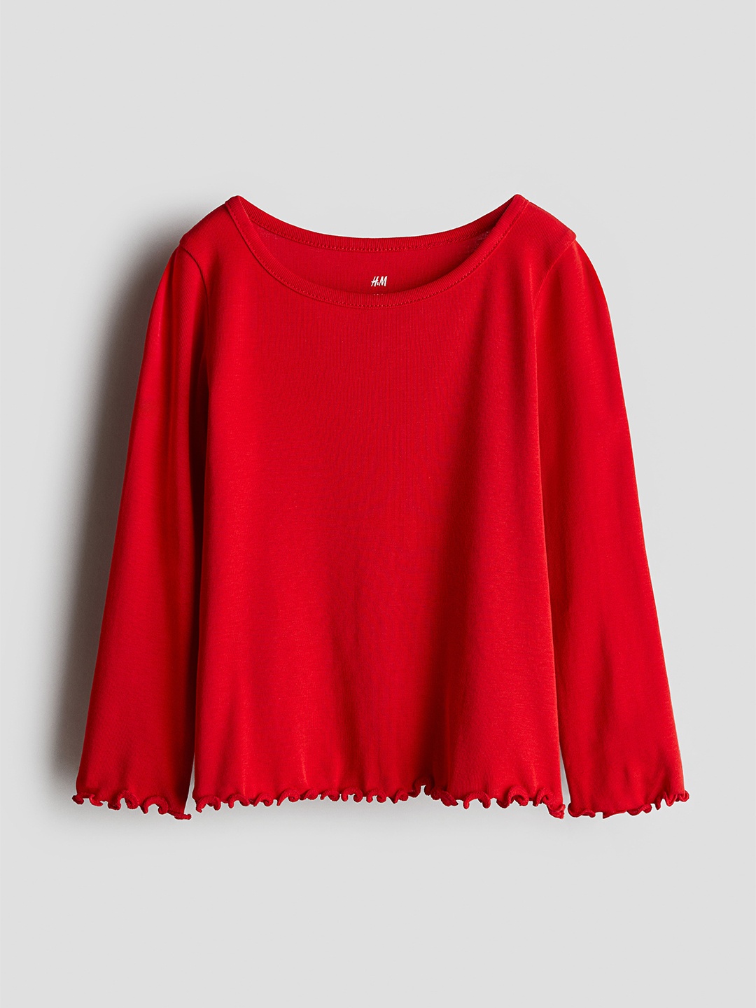 

H&M Girls Overlock-Detail Cotton Tops, Red