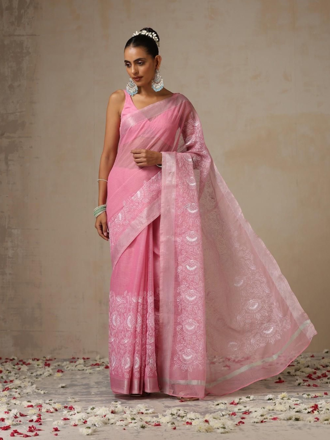 

Swtantra Floral Embroidered Kota Saree, Pink