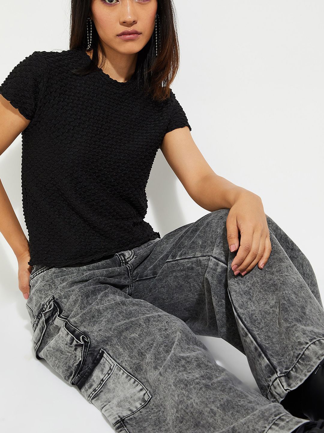

max Women Self Design Top, Black