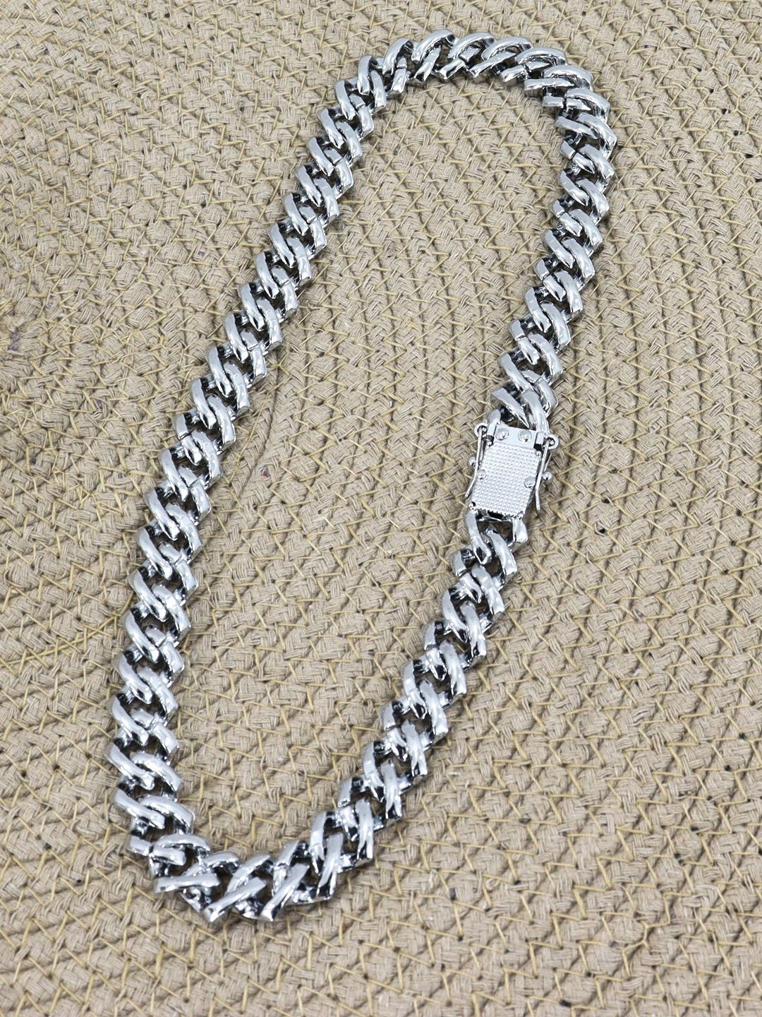 

Krelin Men Sterling Silver-Plated Stone Studded Chain