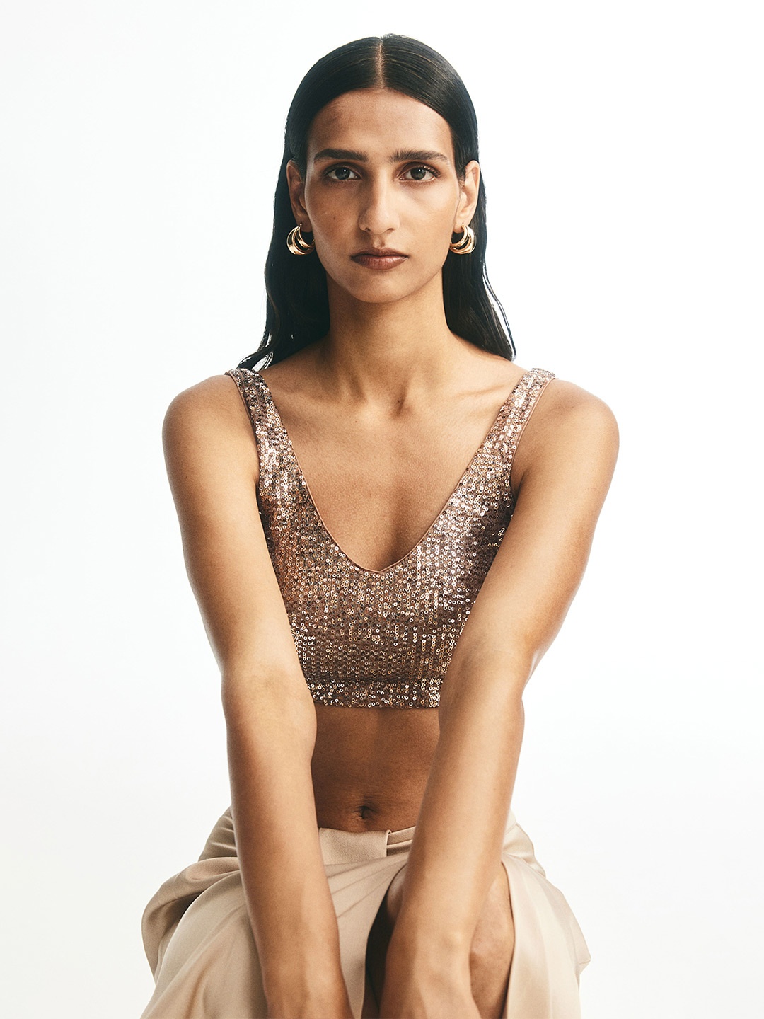 

H&M Sequined Bralette Top, Rose gold