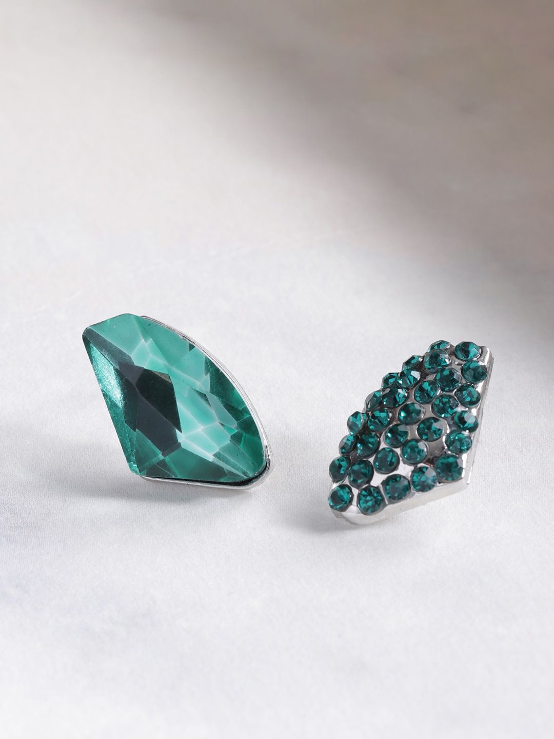 

YouBella Silver-Plated Artificial Stones Studded Contemporary Studs Earrings, Green