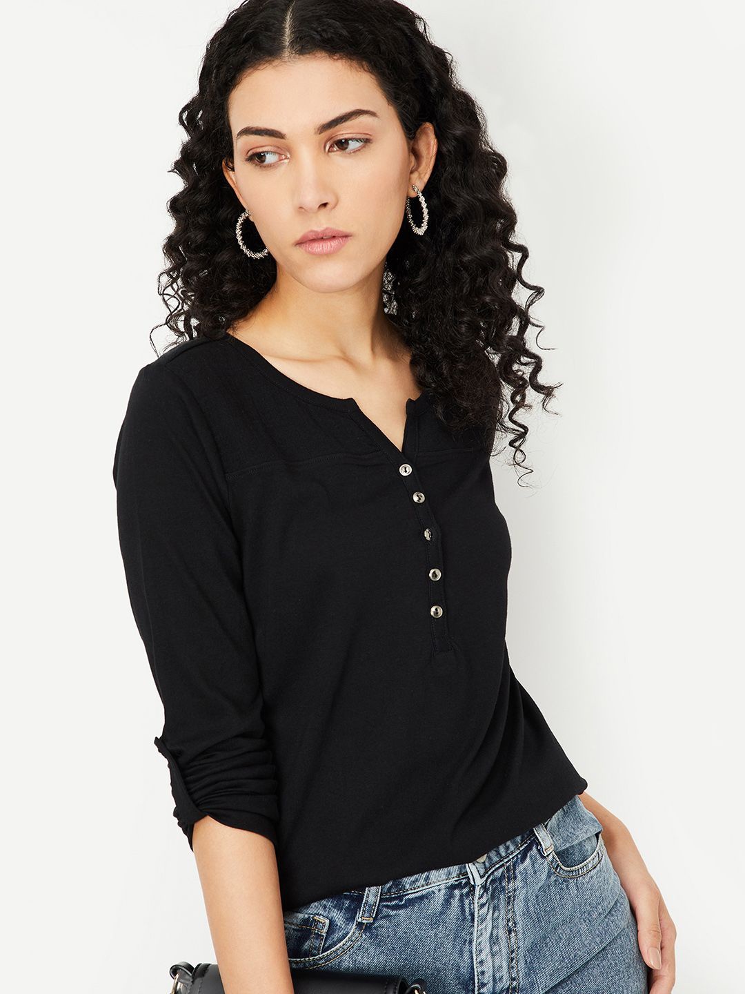 

max Women Cotton Top, Black