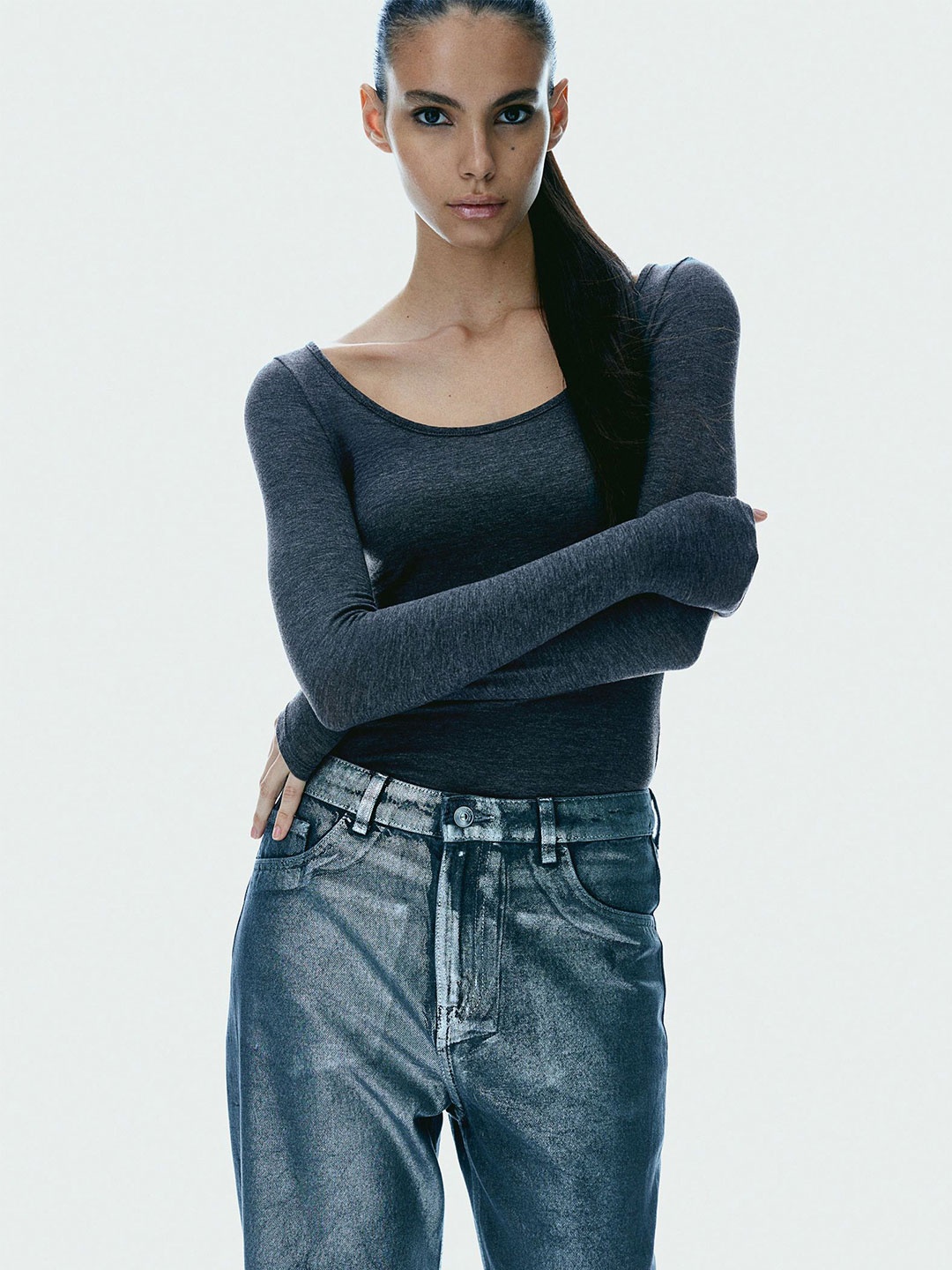 

H&M Women Scoop-Neck Top, Grey