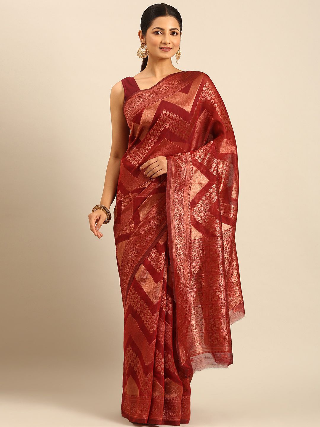 

Mitera Woven Design Zari Saree With Blouse Piece, Red