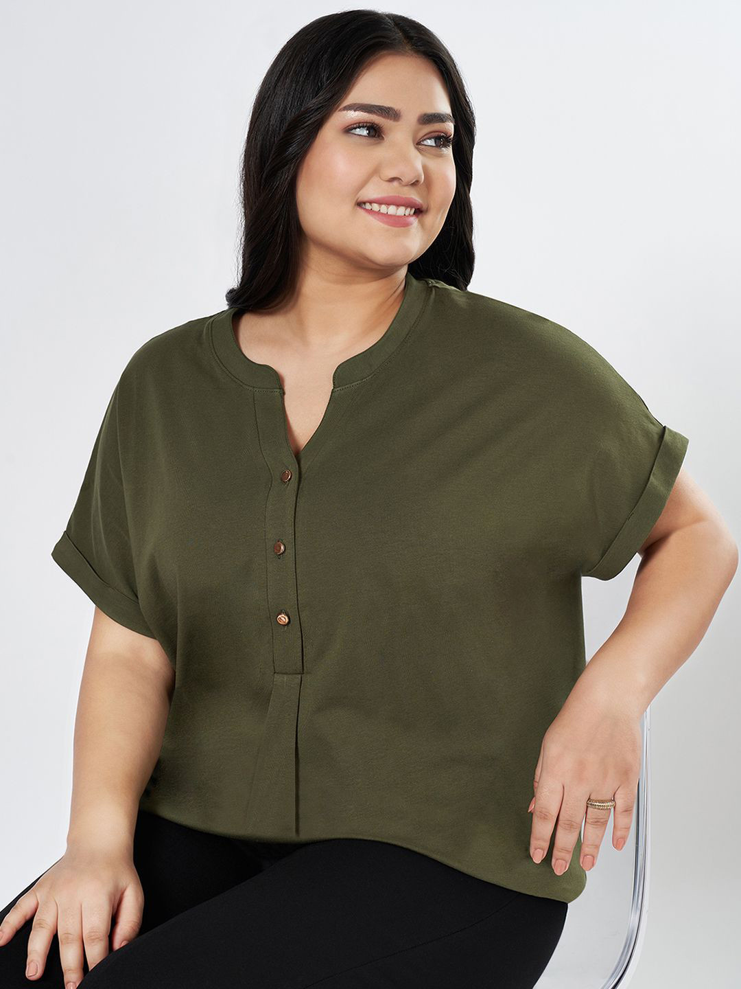 

Honey Curvytude by Pantaloons Women Plus Size Shirt Style Top, Green
