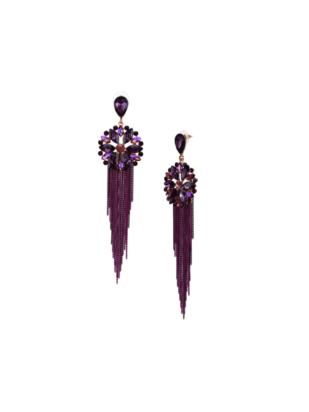 

YouBella Gold-Plated Tasselled Stone Studded Drop Earrings