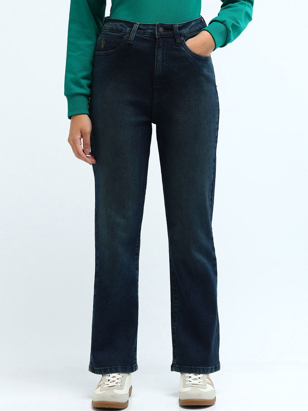 

U.S. Polo Assn. Women Straight Fit High-Rise Stretchable Jeans, Blue