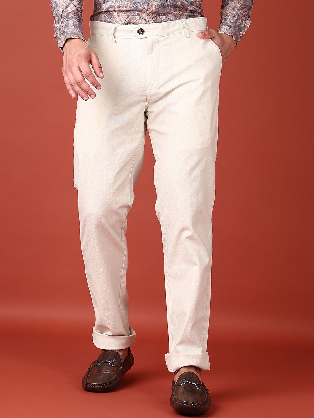 

V-Mart Men Slim Fit Chinos Cotton Trouser, Cream