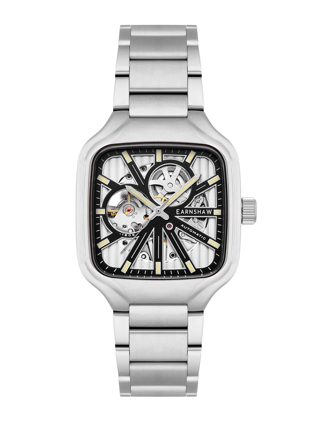 

EARNSHAW Men Brass Skeleton Dial & Stainless Steel Analogue Automatic Watch ES-8294-11, Black