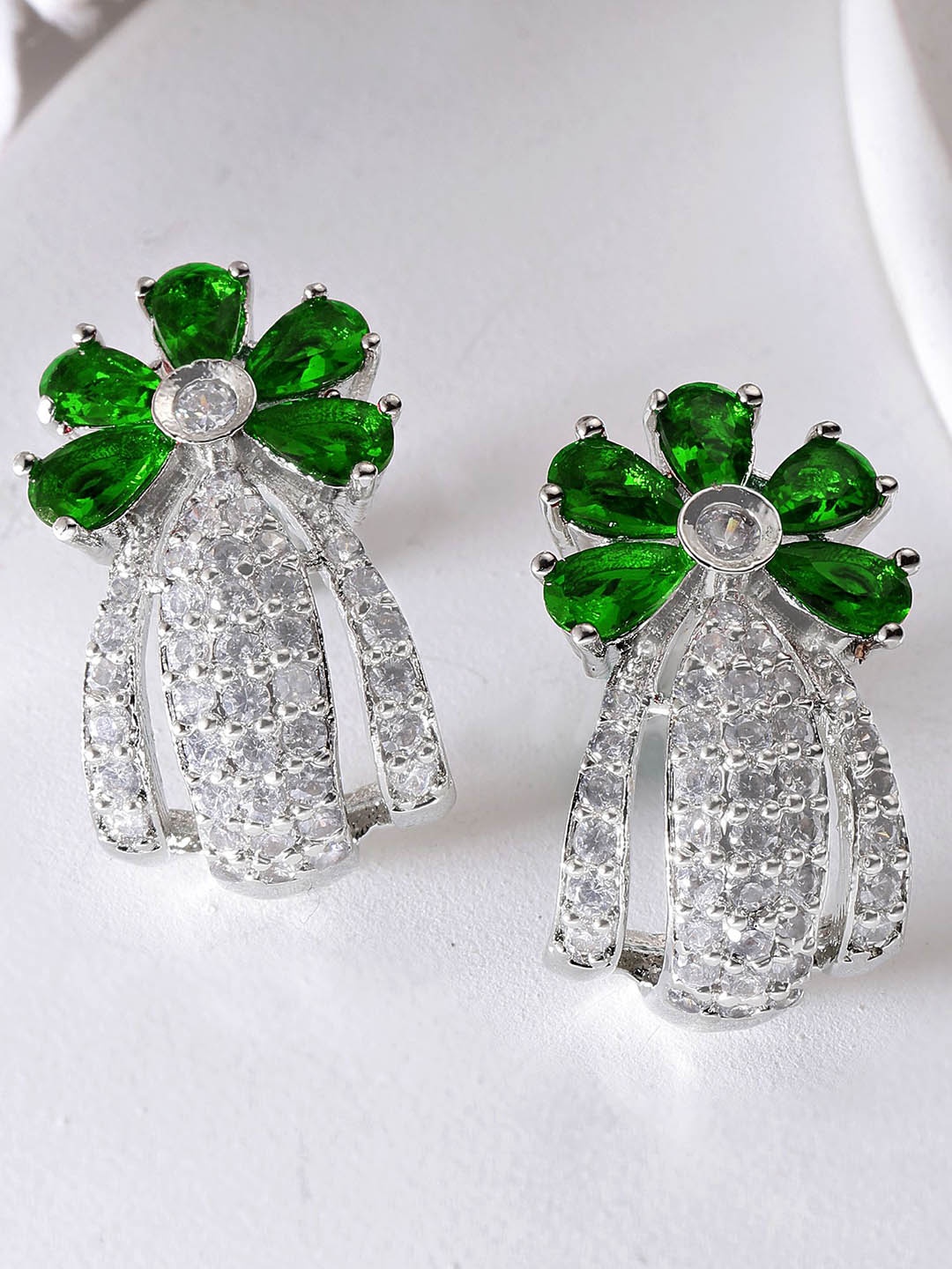 

KARATCART Silver-Plated American Diamond Studded Contemporary Studs, Green