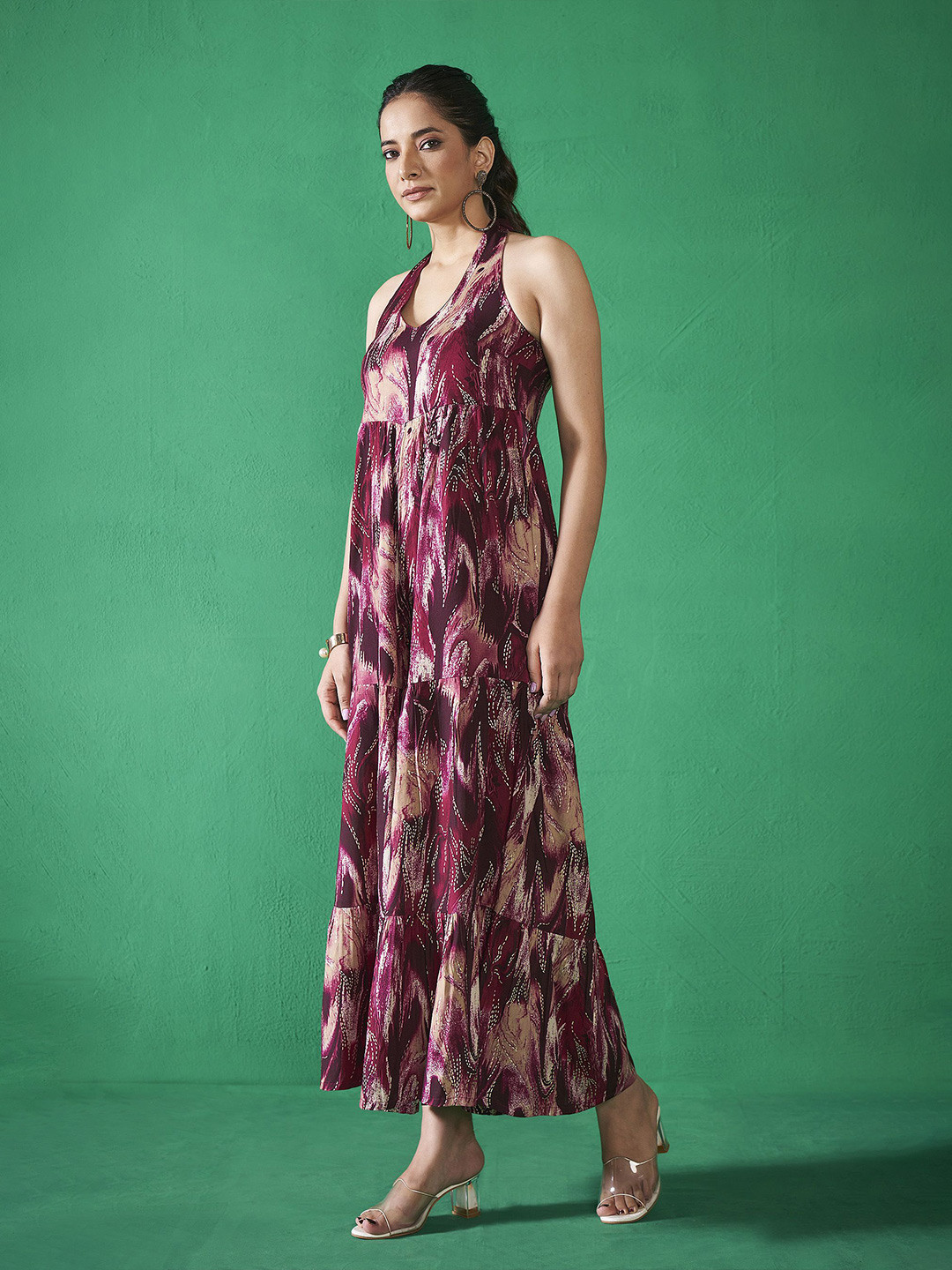 

Anouk Women Halter Neck Printed Basic Jumpsuit, Maroon