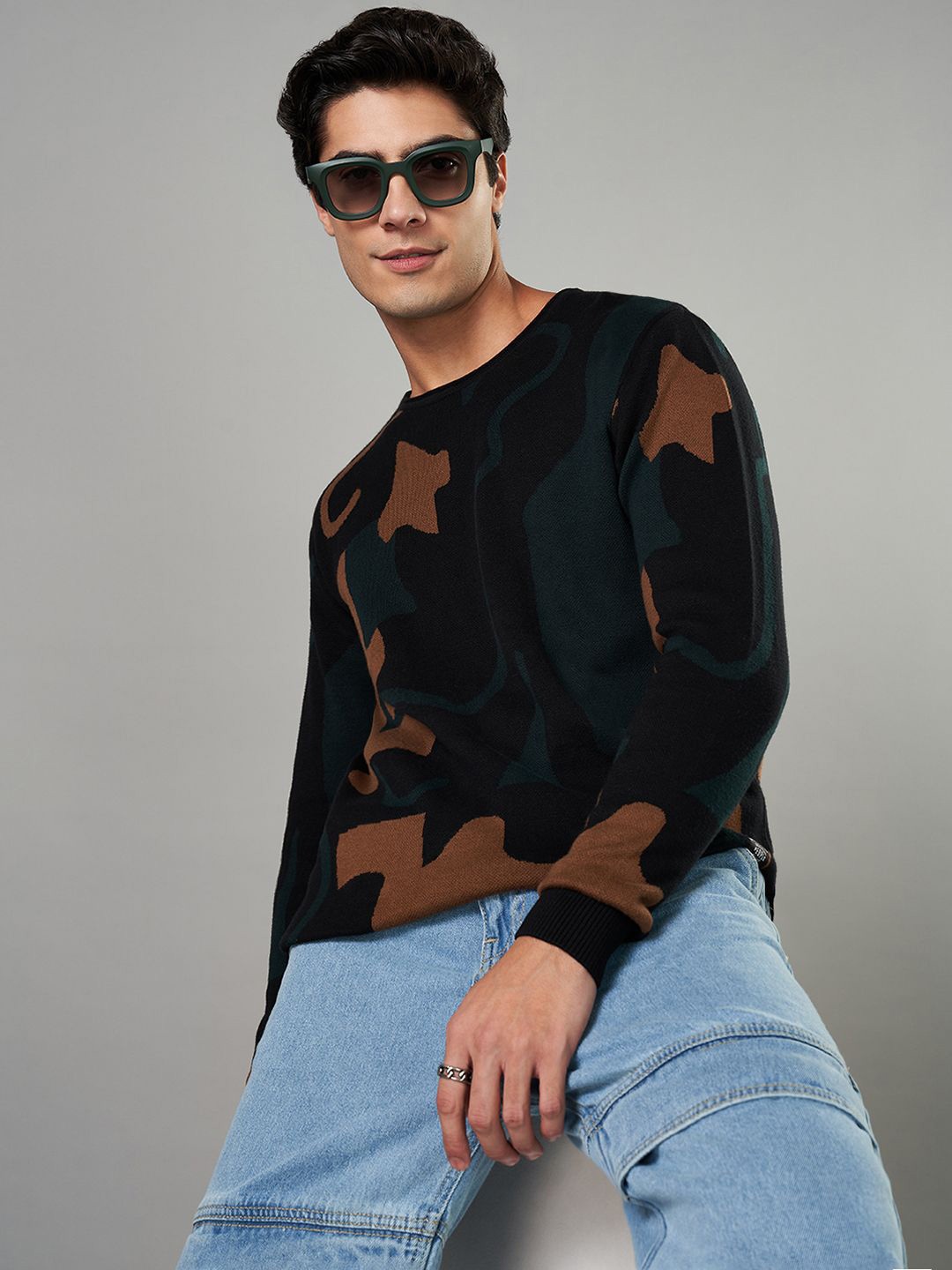 

People Men Geometric Printed Pullover, Black