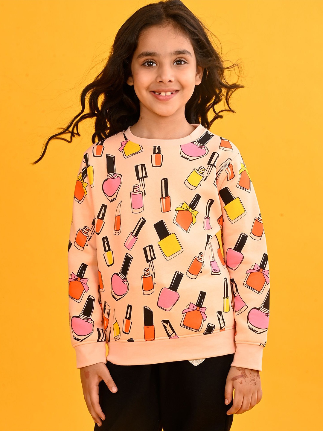 

Anthrilo Girls Printed Round Neck Pullover Sweatshirt, Peach