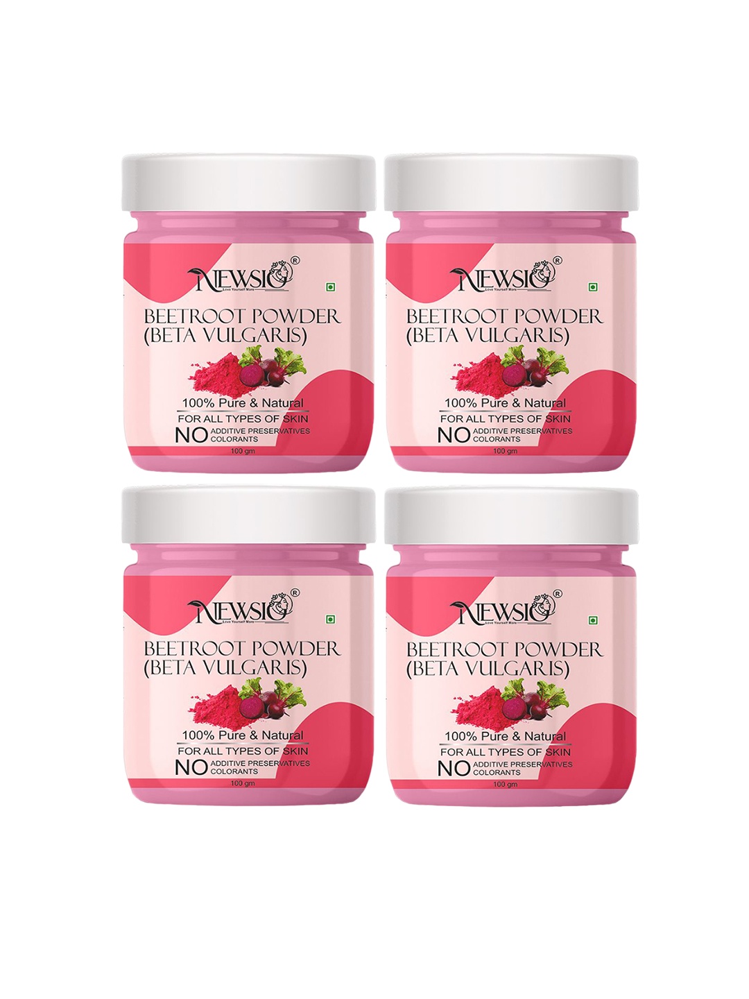

Newsio Set Of 4 Pure & Natural Beetroot Powder For Skin & Hair - 100g Each, Pink
