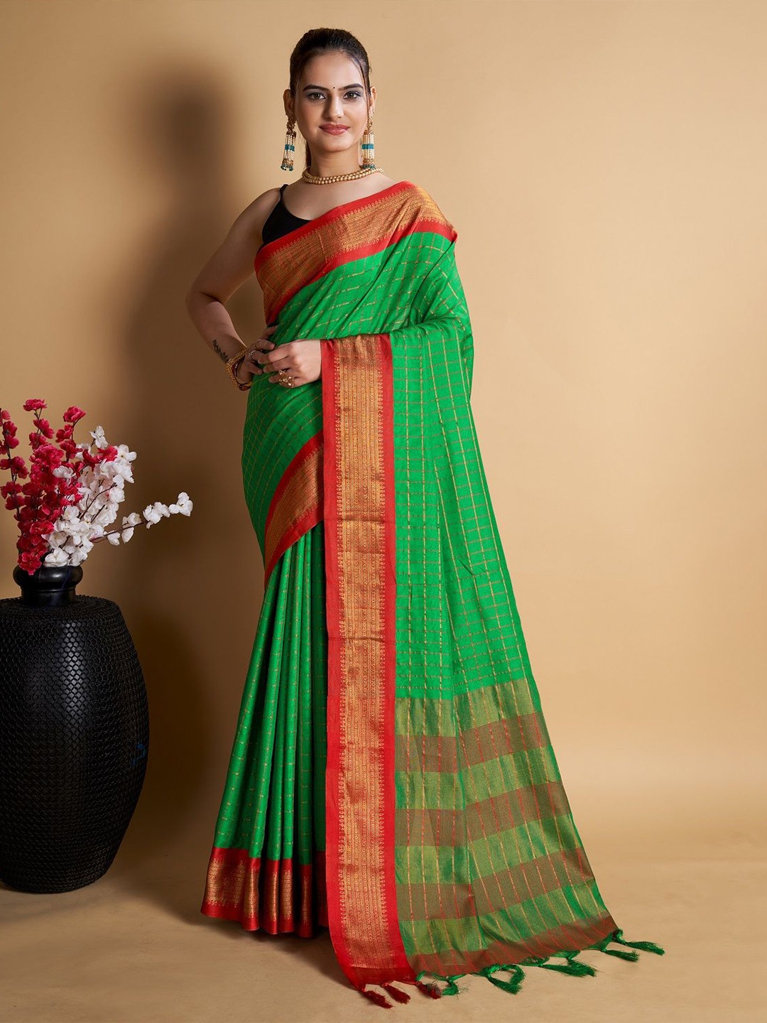 

Suha Warli Zari Pure Silk Uppada Saree, Green