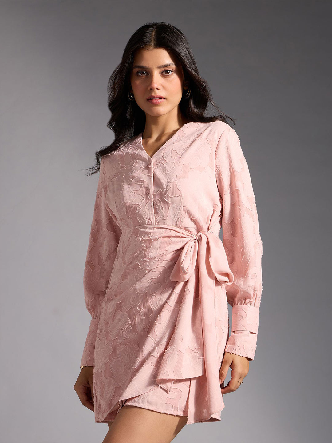 

20Dresses Women Floral Self Design Mini Dress, Pink