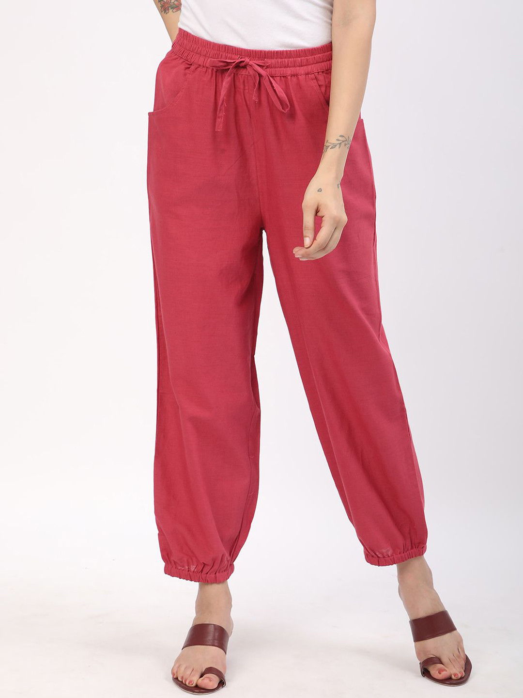 

R&B Women Straight Fit High-Rise Cotton Trousers, Blue