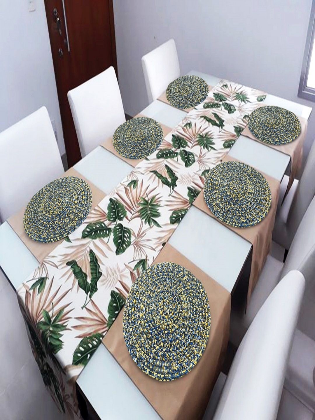 

LADLI JEE Navy-Blue & Yellow Textured Round Table Placemat
